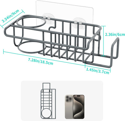 4 in 1 Sink Caddy Sponge Holder, SUS304 Stainless Steel Kitchen Brush Holder and Dish Cloth Hanger, Kitchen Organizers and Storage Essentials - Silver