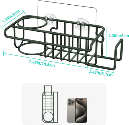 4 in 1 Sink Caddy Sponge Holder, SUS304 Stainless Steel Kitchen Brush Holder and Dish Cloth Hanger, Kitchen Organizers and Storage Essentials - Silver