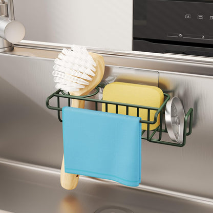 4 in 1 Sink Caddy Sponge Holder, SUS304 Stainless Steel Kitchen Brush Holder and Dish Cloth Hanger, Kitchen Organizers and Storage Essentials - Silver