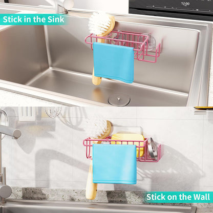 4 in 1 Sink Caddy Sponge Holder, SUS304 Stainless Steel Kitchen Brush Holder and Dish Cloth Hanger, Kitchen Organizers and Storage Essentials - Silver