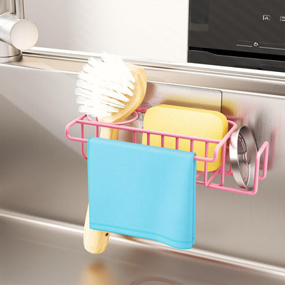 4 in 1 Sink Caddy Sponge Holder, SUS304 Stainless Steel Kitchen Brush Holder and Dish Cloth Hanger, Kitchen Organizers and Storage Essentials - Silver
