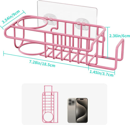 4 in 1 Sink Caddy Sponge Holder, SUS304 Stainless Steel Kitchen Brush Holder and Dish Cloth Hanger, Kitchen Organizers and Storage Essentials - Silver