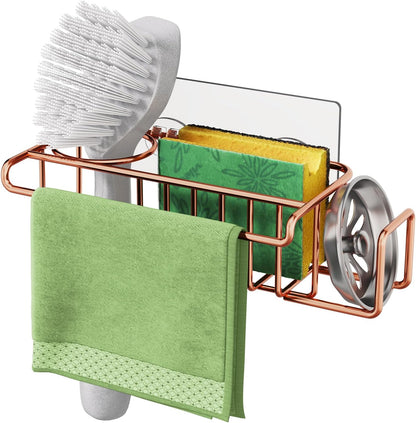 4 in 1 Sink Caddy Sponge Holder, SUS304 Stainless Steel Kitchen Brush Holder and Dish Cloth Hanger, Kitchen Organizers and Storage Essentials - Silver