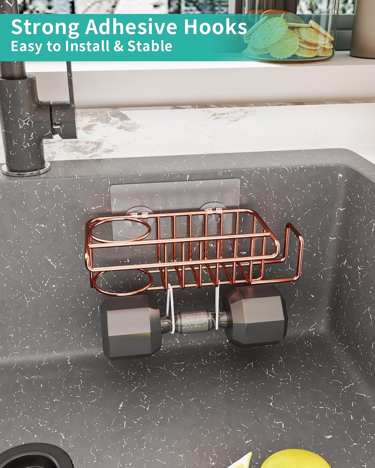 4 in 1 Sink Caddy Sponge Holder, SUS304 Stainless Steel Kitchen Brush Holder and Dish Cloth Hanger, Kitchen Organizers and Storage Essentials - Silver