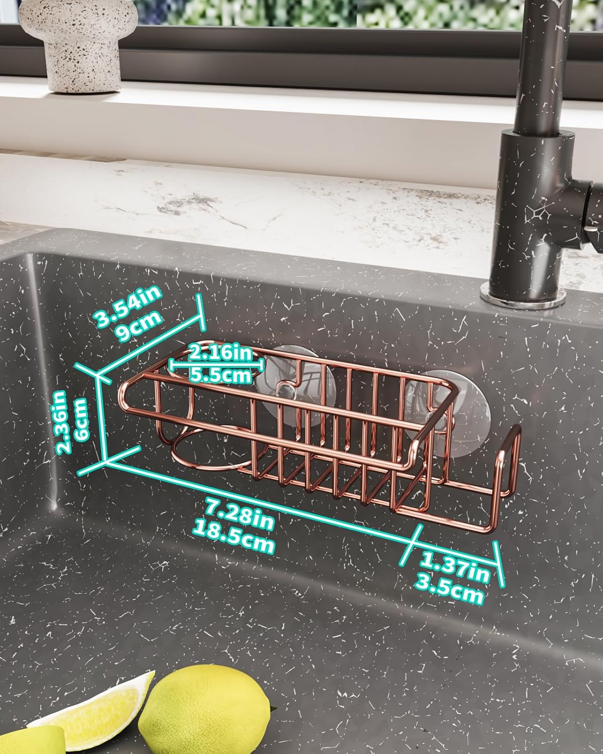 4 in 1 Sink Caddy Sponge Holder, SUS304 Stainless Steel Kitchen Brush Holder and Dish Cloth Hanger, Kitchen Organizers and Storage Essentials - Silver