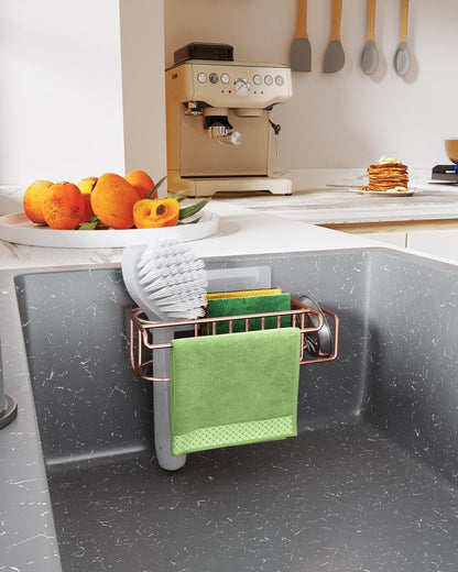 4 in 1 Sink Caddy Sponge Holder, SUS304 Stainless Steel Kitchen Brush Holder and Dish Cloth Hanger, Kitchen Organizers and Storage Essentials - Silver