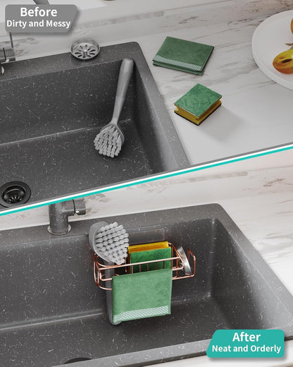 4 in 1 Sink Caddy Sponge Holder, SUS304 Stainless Steel Kitchen Brush Holder and Dish Cloth Hanger, Kitchen Organizers and Storage Essentials - Silver