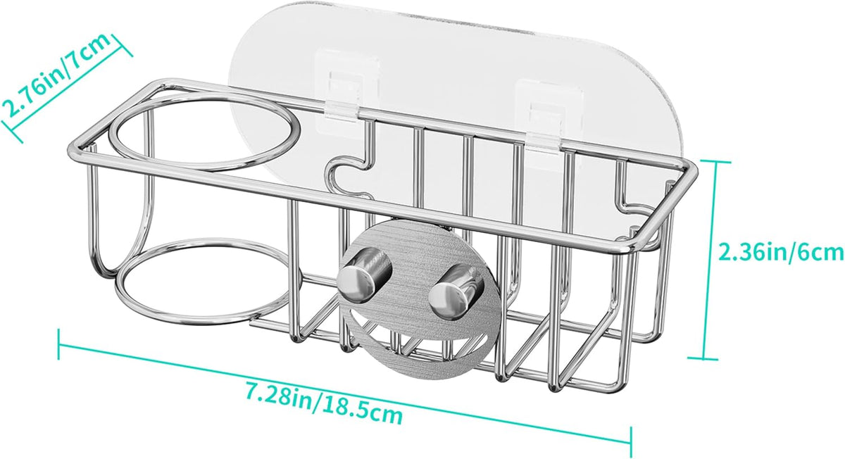 4 in 1 Sink Caddy Sponge Holder, SUS304 Stainless Steel Kitchen Brush Holder and Dish Cloth Hanger, Kitchen Organizers and Storage Essentials - Silver