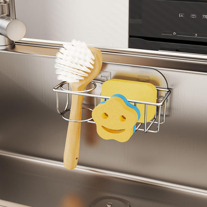 4 in 1 Sink Caddy Sponge Holder, SUS304 Stainless Steel Kitchen Brush Holder and Dish Cloth Hanger, Kitchen Organizers and Storage Essentials - Silver
