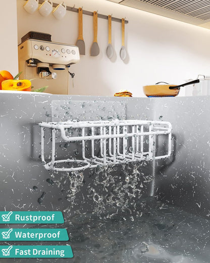 4 in 1 Sink Caddy Sponge Holder, SUS304 Stainless Steel Kitchen Brush Holder and Dish Cloth Hanger, Kitchen Organizers and Storage Essentials - Silver