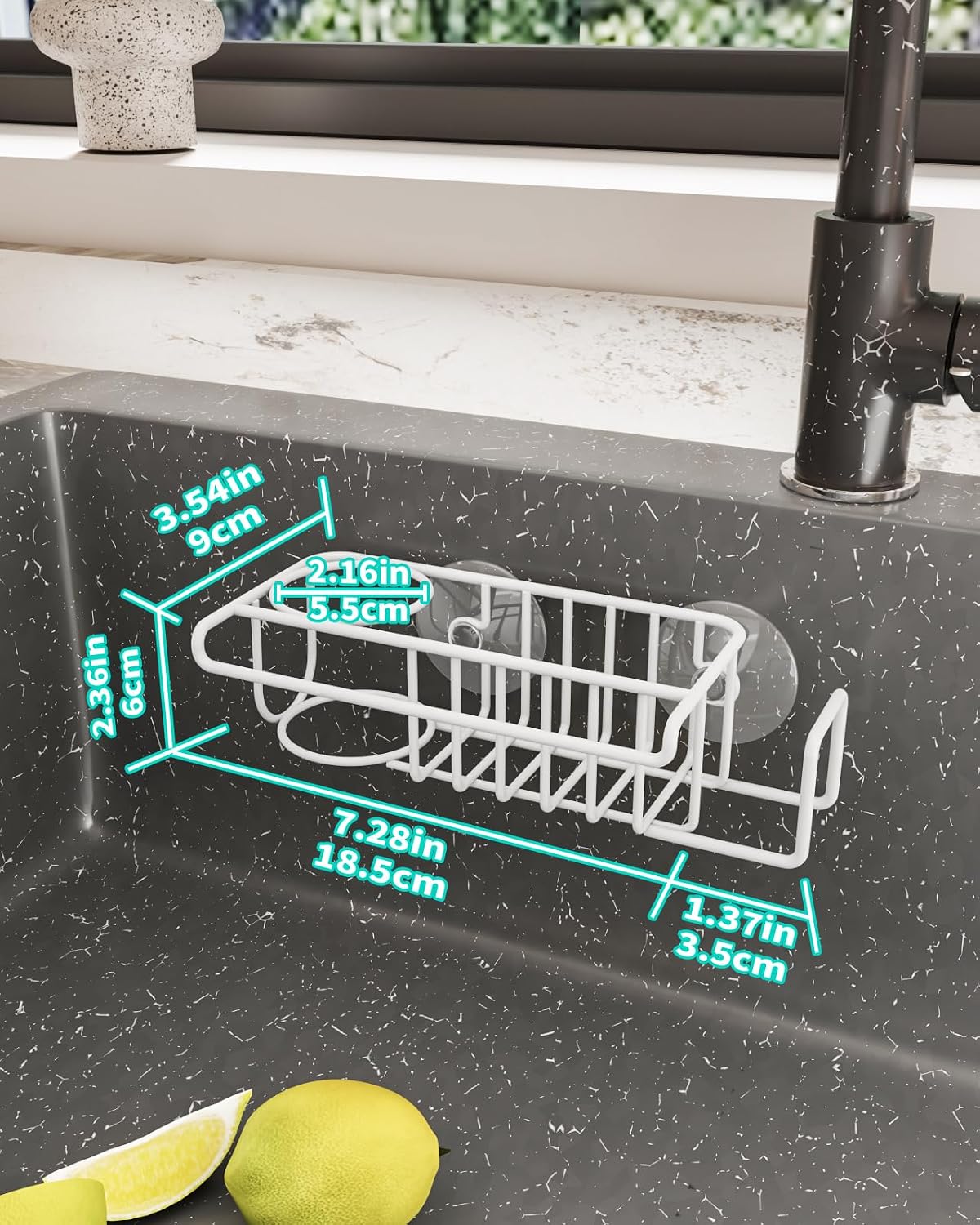 4 in 1 Sink Caddy Sponge Holder, SUS304 Stainless Steel Kitchen Brush Holder and Dish Cloth Hanger, Kitchen Organizers and Storage Essentials - Silver