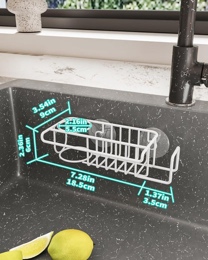 4 in 1 Sink Caddy Sponge Holder, SUS304 Stainless Steel Kitchen Brush Holder and Dish Cloth Hanger, Kitchen Organizers and Storage Essentials - Silver