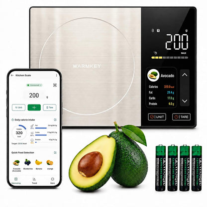 Smart Nutrition Food Scale with TFT Display & App, Calorie Counter & Nutrition Calculator, Tracks Protein, Carbs & Fat, 50 Built-in Foods, 24 Nutrients, 1g Digital Kitchen Scale for Meal Prep