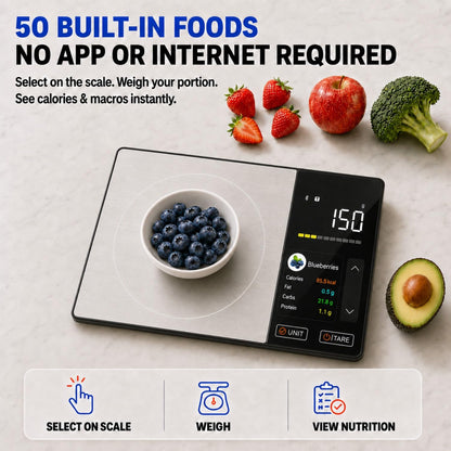 Smart Nutrition Food Scale with TFT Display & App, Calorie Counter & Nutrition Calculator, Tracks Protein, Carbs & Fat, 50 Built-in Foods, 24 Nutrients, 1g Digital Kitchen Scale for Meal Prep