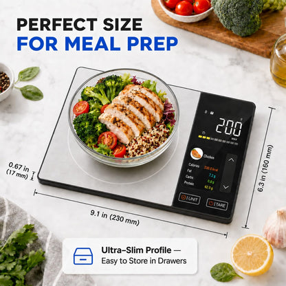 Smart Nutrition Food Scale with TFT Display & App, Calorie Counter & Nutrition Calculator, Tracks Protein, Carbs & Fat, 50 Built-in Foods, 24 Nutrients, 1g Digital Kitchen Scale for Meal Prep