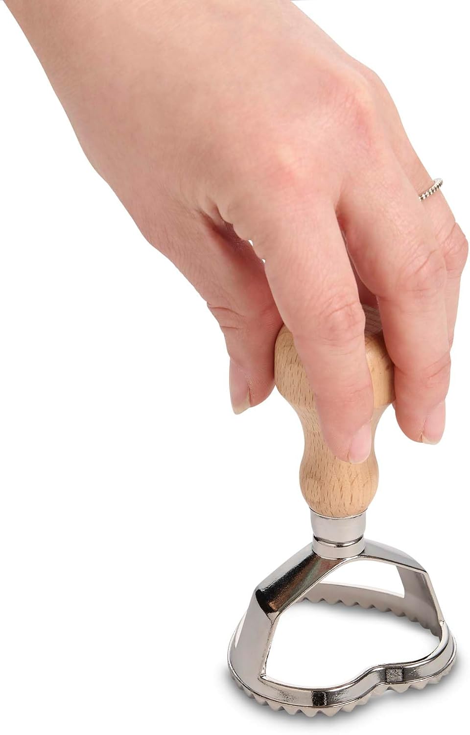 Ravioli Maker Stamp With Wooden Handle, Fluted Heart Shape, For Homemade Pasta, Cookies, Everyday Meals, And Holidays, 2.5-Inch