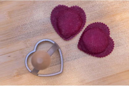 Ravioli Maker Stamp With Wooden Handle, Fluted Heart Shape, For Homemade Pasta, Cookies, Everyday Meals, And Holidays, 2.5-Inch