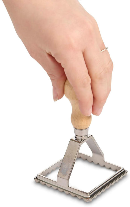 Ravioli Maker Stamp With Wooden Handle, Fluted Heart Shape, For Homemade Pasta, Cookies, Everyday Meals, And Holidays, 2.5-Inch