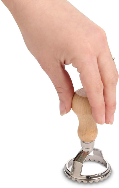 Ravioli Maker Stamp With Wooden Handle, Fluted Heart Shape, For Homemade Pasta, Cookies, Everyday Meals, And Holidays, 2.5-Inch