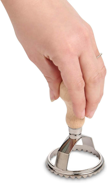 Ravioli Maker Stamp With Wooden Handle, Fluted Heart Shape, For Homemade Pasta, Cookies, Everyday Meals, And Holidays, 2.5-Inch