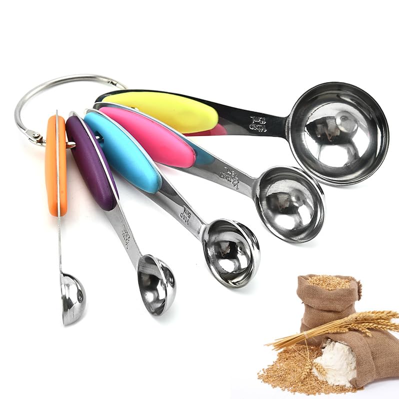 Magnetic Measuring Spoons Set, 9-Piece Stainless Steel with Leveler, Stackable Double-Sided Spoons, Black