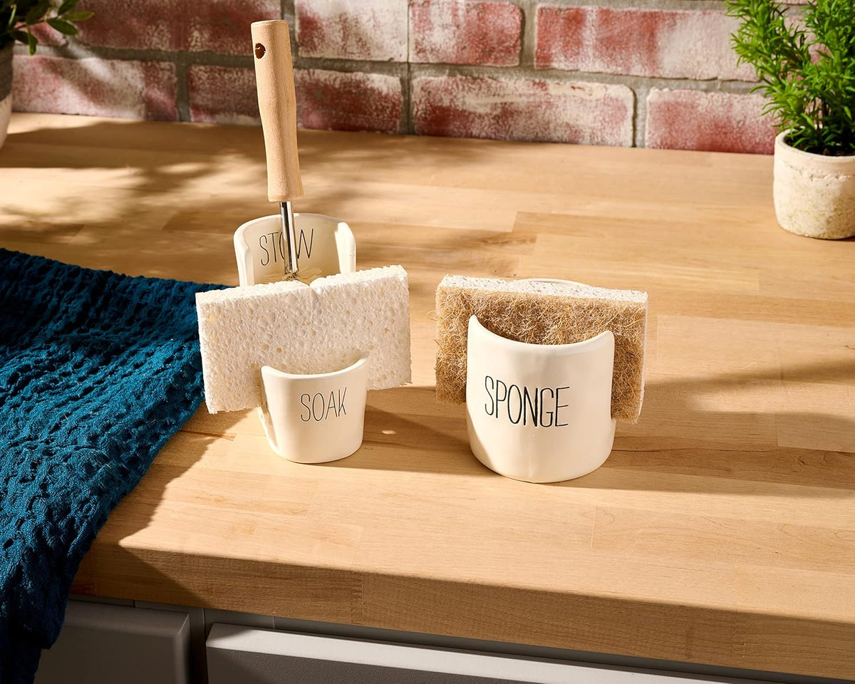 Kitchen Dish Sponge Holder Caddy, Off White
