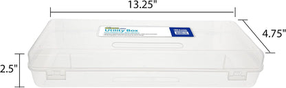 Clear Ruler-Length Pencil Box | 13 3/8 x 5 3/8 x 2 1/2 in; snap-latch lid for long supplies