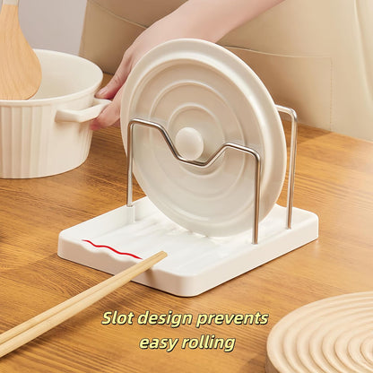 Spoon Rest & Pot Lid Holder - 2-in-1 Kitchen Cooking Tool Rack for Counter & Stove Top - Lid Holder While Cooking, Multifunctional Organizer
