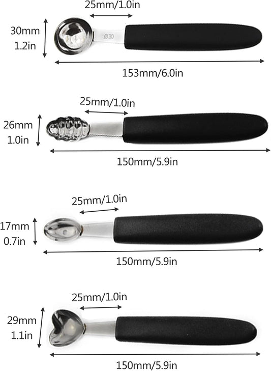 7Pcs Melon Baller Scoop Set, Stainless Steel Ball Spoon, Smooth Round Melon Balls Melon Scoop, Watermelon Cantaloupe Scooper for Watermelon, Ice Cream, Fruits, Sorbet(#1)