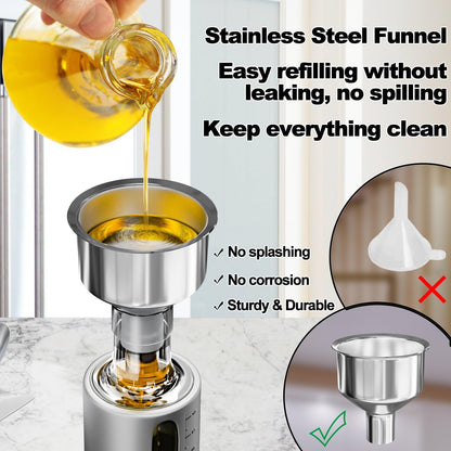 Oil Dispenser Bottle, 4 Pack Glass Olive Oil Dispenser Bottle with Shelf, 17oz/500 ml Oil and Vinegar Dispenser Set Wrapped in Stainless Steel Shell with Pourers, Funnel & Pen and Tags