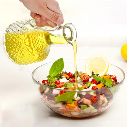 4 Pack Glass Oil and Vinegar Cruets Bottles, 13.5 Ounce Glass Olive Oil Dispenser Bottle with Handle and Cork, Soy Sauce Salad Dressing Syrup Liquid Dispenser for Kitchen