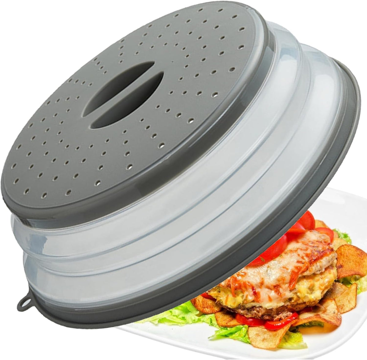 Microwave Splatter Cover Vented for Food, Splatter Guard & Colander Kitchen Gadget for Fruit Vegetables Microwave Plate Cover with Hook Hole,Dishwasher-Safe,BPA-Free Silicone & Plastic