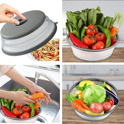 Microwave Splatter Cover Vented for Food, Splatter Guard & Colander Kitchen Gadget for Fruit Vegetables Microwave Plate Cover with Hook Hole,Dishwasher-Safe,BPA-Free Silicone & Plastic