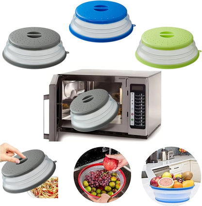 Microwave Splatter Cover Vented for Food, Splatter Guard & Colander Kitchen Gadget for Fruit Vegetables Microwave Plate Cover with Hook Hole,Dishwasher-Safe,BPA-Free Silicone & Plastic