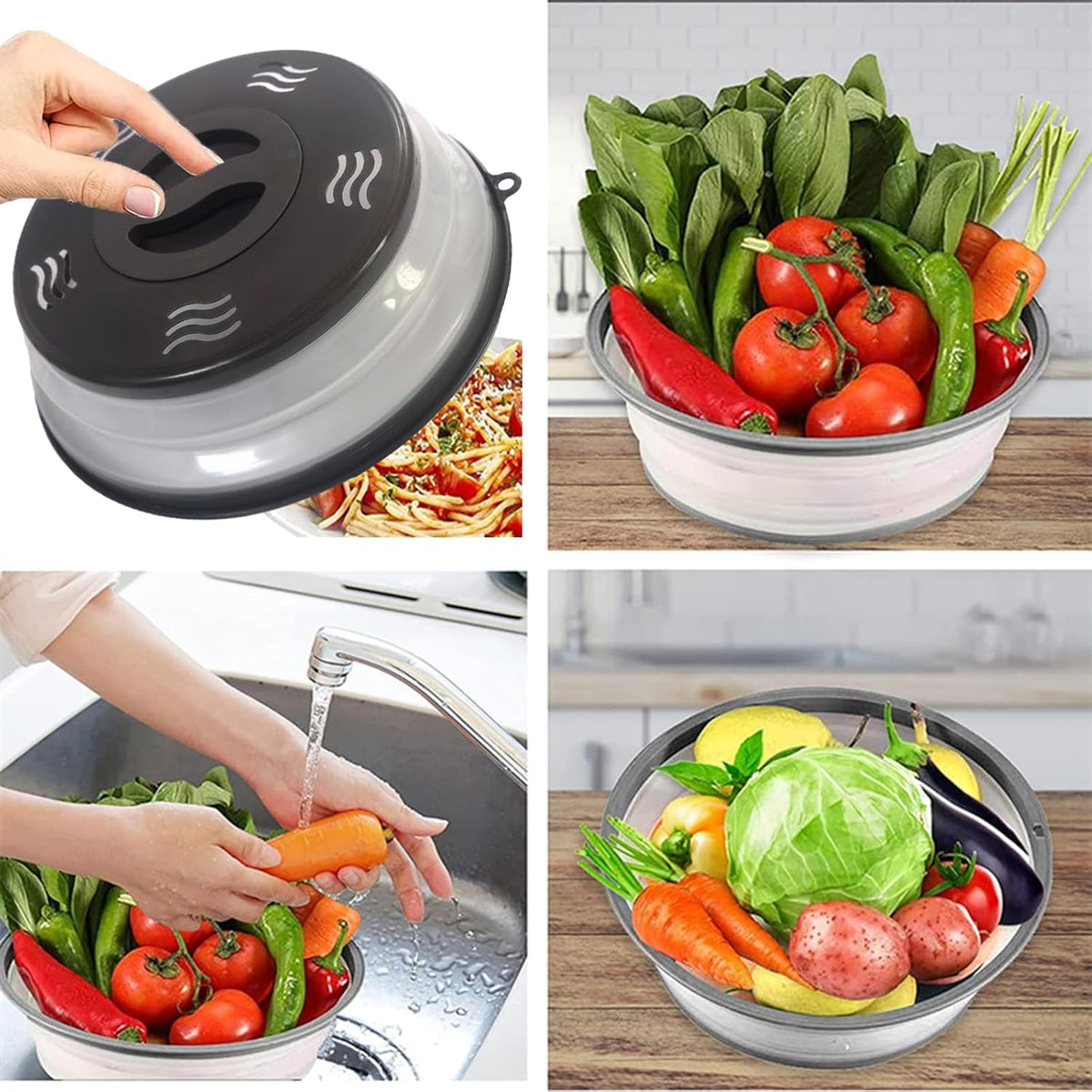 Microwave Splatter Cover Vented for Food, Splatter Guard & Colander Kitchen Gadget for Fruit Vegetables Microwave Plate Cover with Hook Hole,Dishwasher-Safe,BPA-Free Silicone & Plastic