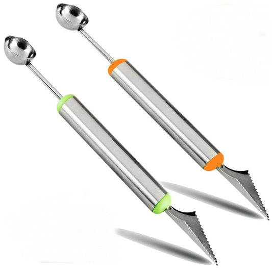 2 Pcs Dual-Purpose Stainless Steel Melon Baller and Fruit Carving Knife,2 in 1 Kitchen Tool for Making Melon Ball and Fruit Carving or ice Cream Scooper