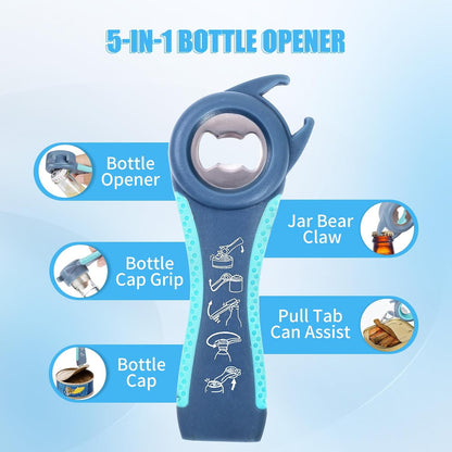 Jar Opener Bottle Opener for Weak hands 5 Pack, Multi Kitchen Tools Set for Weak Hands, Children, Seniors with Arthritis, Lid Opener for Children, with Silicone Handle (Red)