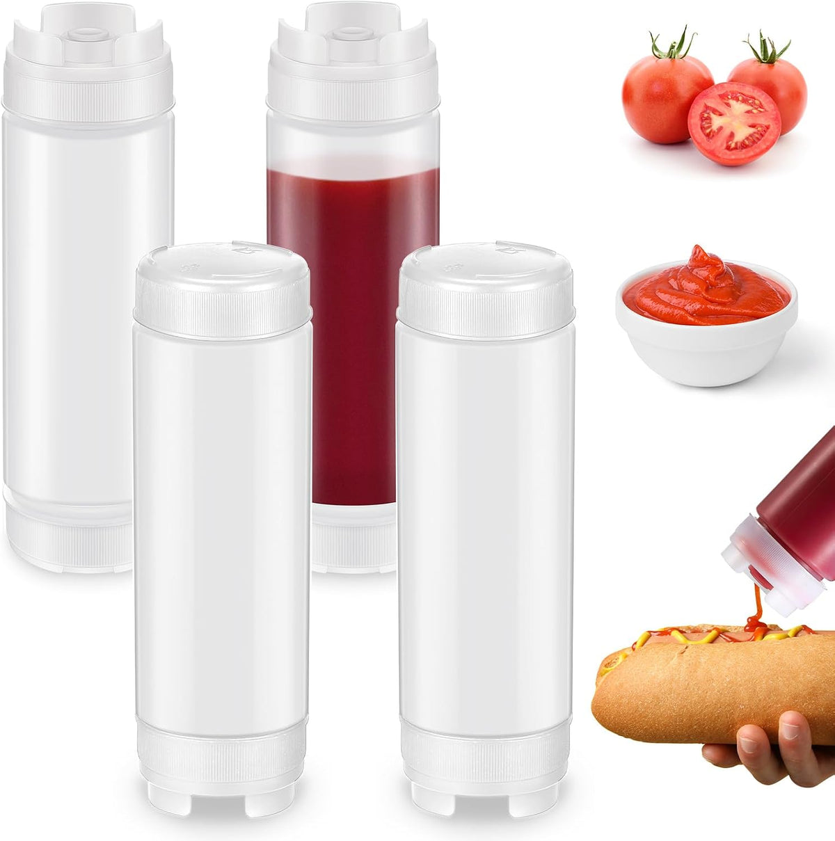 4 Pcs 20 oz Inverted Squeeze Bottles Condiment Dispenser, White