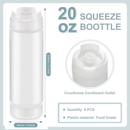 4 Pcs 20 oz Inverted Squeeze Bottles Condiment Dispenser, White