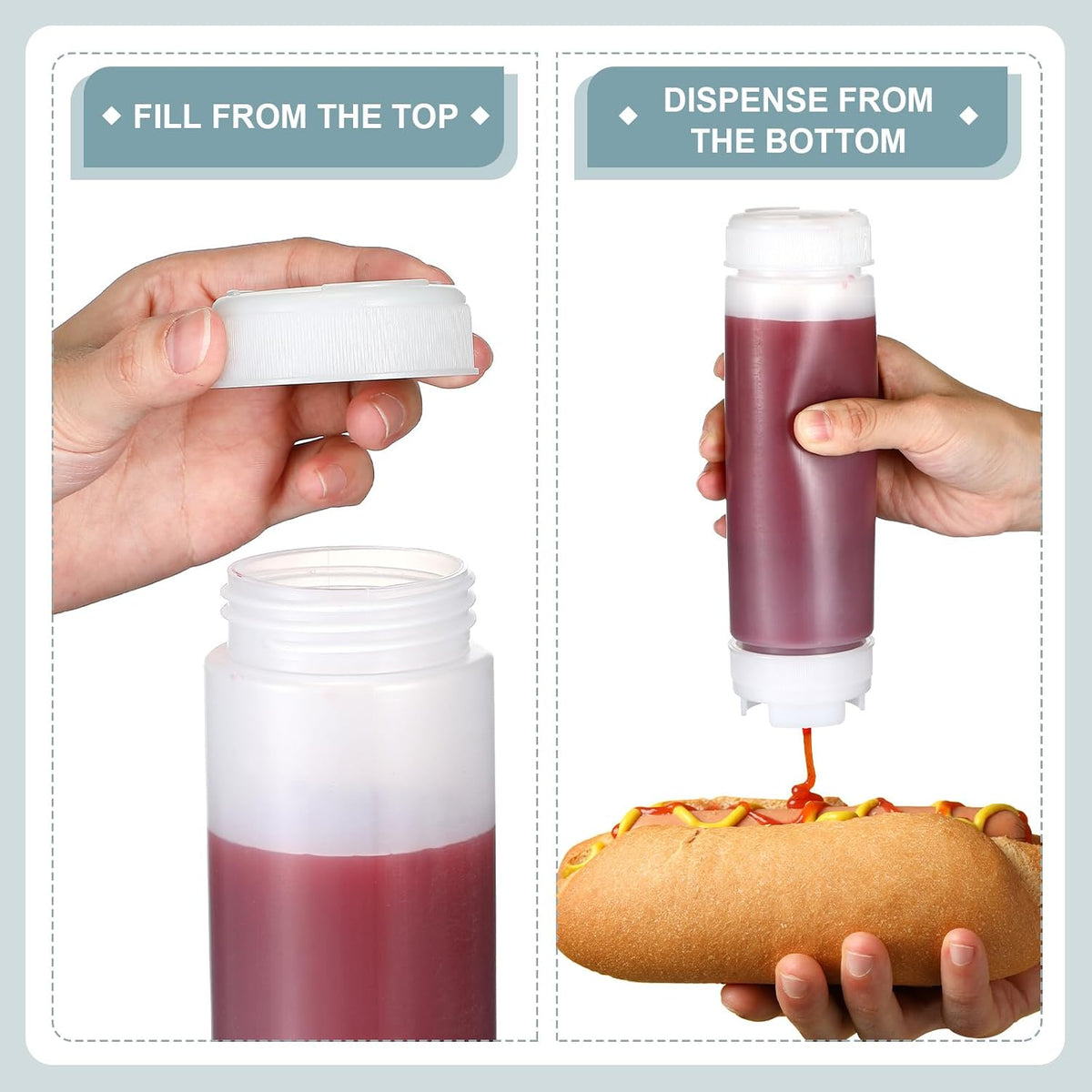 4 Pcs 20 oz Inverted Squeeze Bottles Condiment Dispenser, White