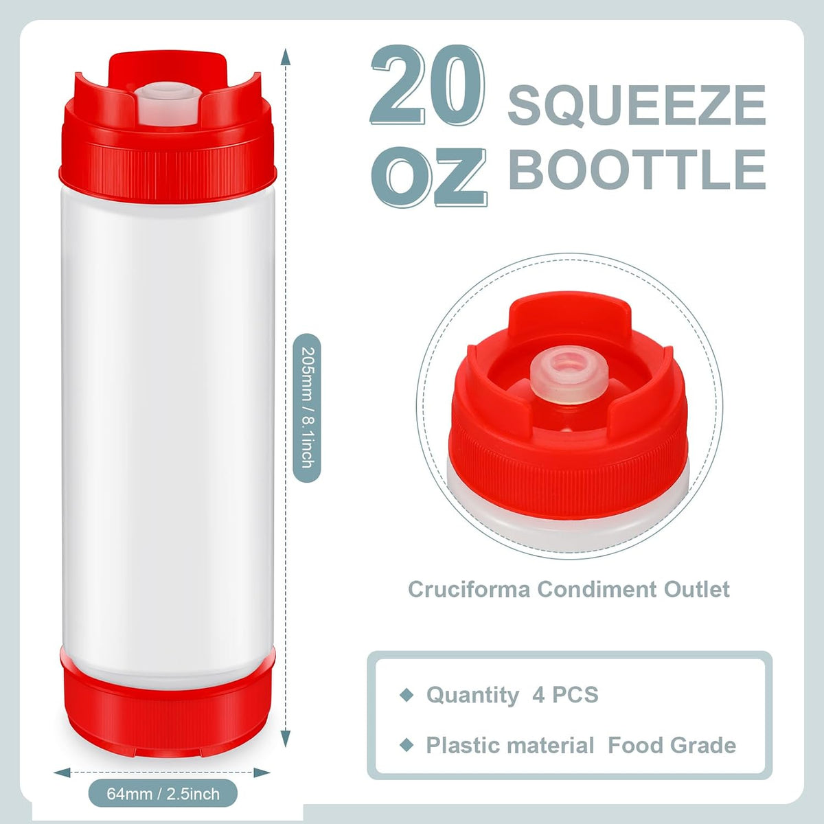 4 Pcs 20 oz Inverted Squeeze Bottles Condiment Dispenser, White