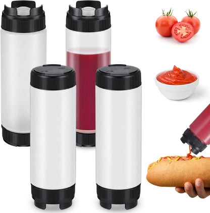 4 Pcs 20 oz Inverted Squeeze Bottles Condiment Dispenser, White