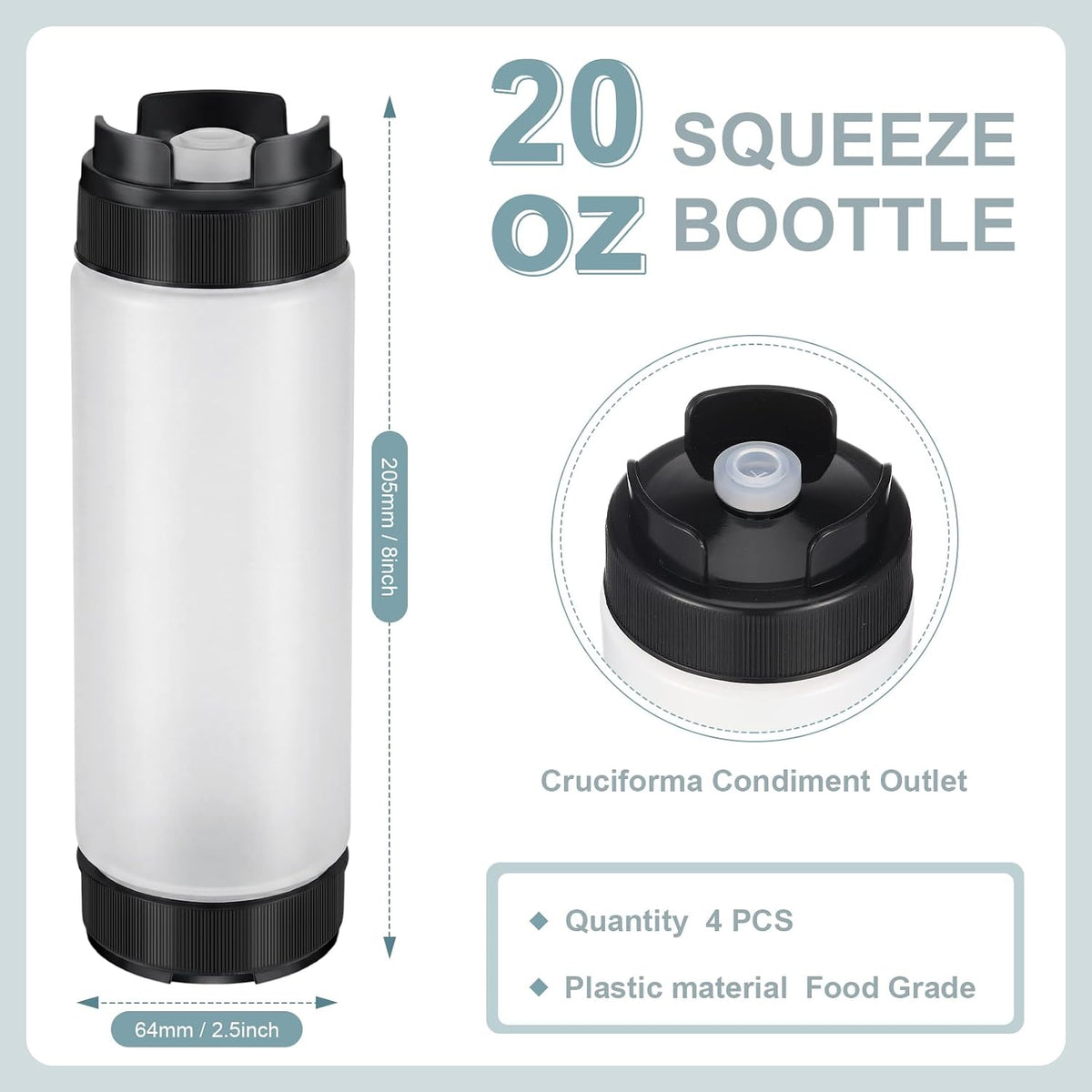 4 Pcs 20 oz Inverted Squeeze Bottles Condiment Dispenser, White