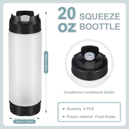 4 Pcs 20 oz Inverted Squeeze Bottles Condiment Dispenser, White