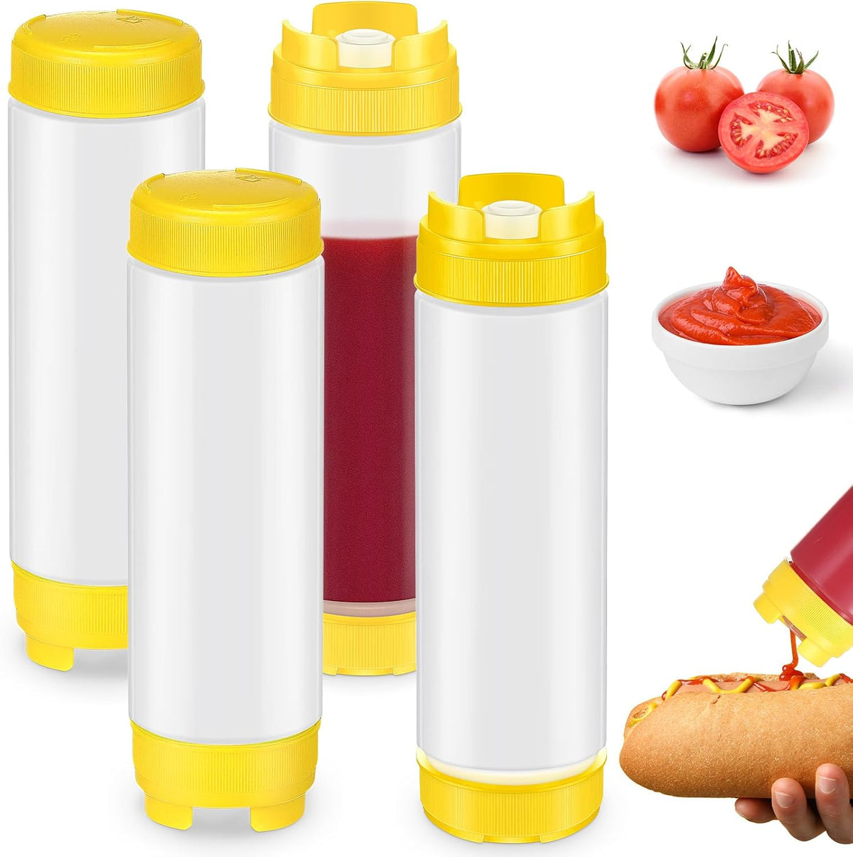 4 Pcs 20 oz Inverted Squeeze Bottles Condiment Dispenser, White