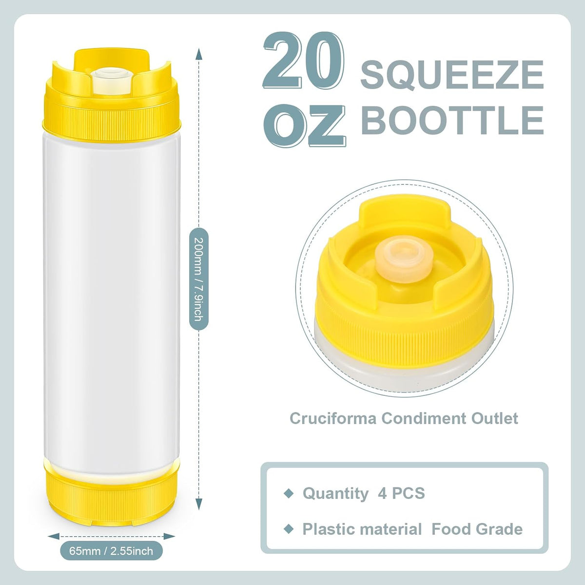 4 Pcs 20 oz Inverted Squeeze Bottles Condiment Dispenser, White