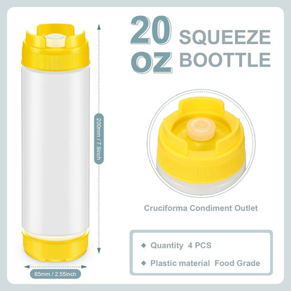 4 Pcs 20 oz Inverted Squeeze Bottles Condiment Dispenser, White