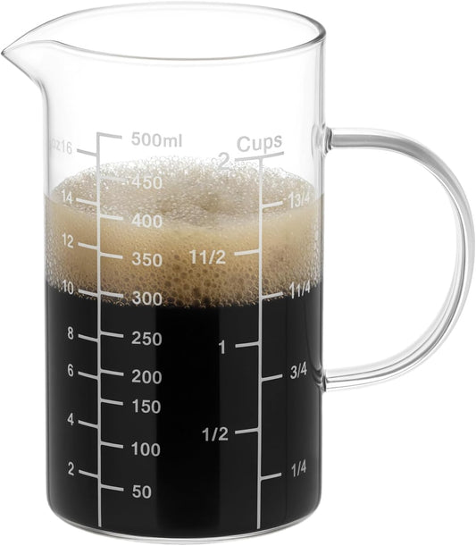 500ML 2 Cup Glass Measuring Cup (Ml/Oz/Cup), High Borosilicate Glass Cup for Precision Cooking Baking