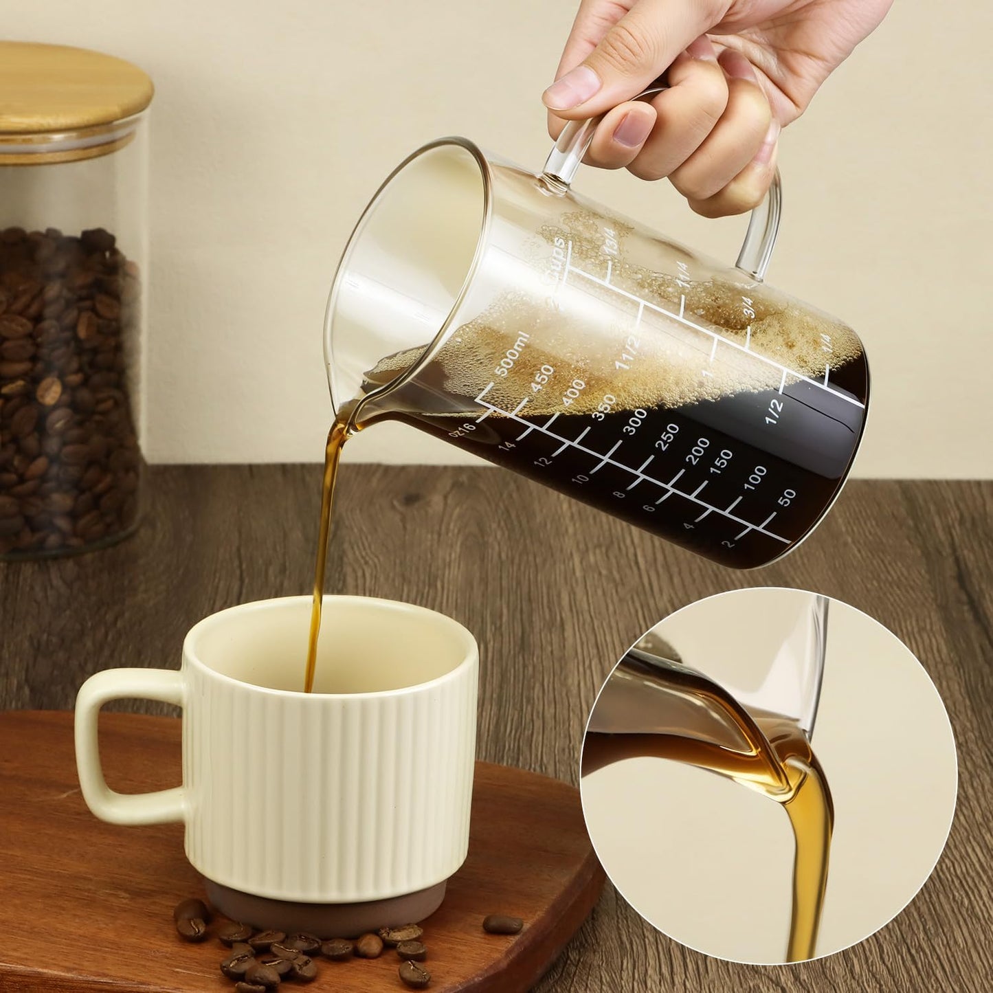500ML 2 Cup Glass Measuring Cup (Ml/Oz/Cup), High Borosilicate Glass Cup for Precision Cooking Baking