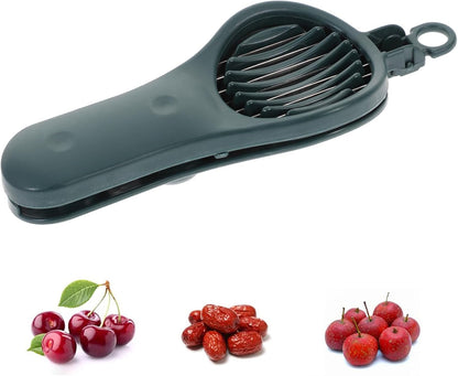 Fruit Core Removing Tool and Cherry Pitter Slicer, Portable Green Red Date Pitter with Seed Remover, Kitchen Gadget for Fruit Coring and Slicing